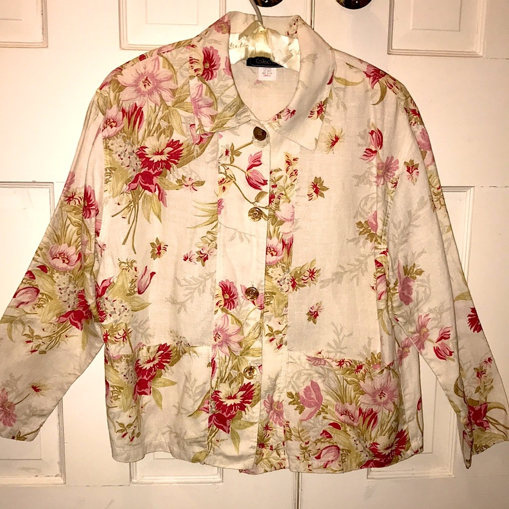 Linen Floral Poet’s Shirt Jacket - Picture 5 of 10